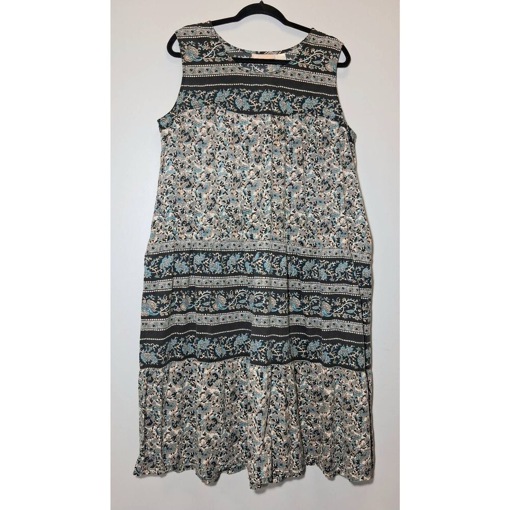 La cera womens xl cottagecore night gown floral dress midi blue taupe gray